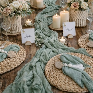 Musselin Stoff Servietten Tischläufer Hochzeit Geburtstag salbei eukalyptus