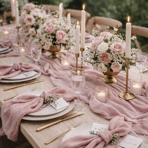 Musselin Stoff Servietten Tischläufer Hochzeit Geburtstag rosa antikrosa