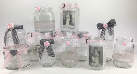 12 Wind Lights Vases Wedding Table Deco Vintage Lace Td0104 Etsy