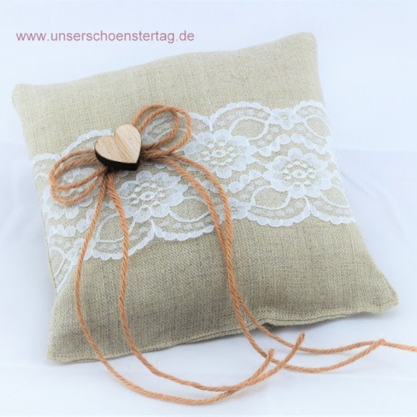 edles Ringkissen zur Hochzeit Leinen Spitze VINTAGE RK0037