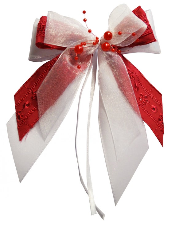 Weihnachtsschleifen Schleifen Geschenke Weihnachten WS1974 im 10er Set - bordeaux, rot, weiß, Leinen, Landhaus