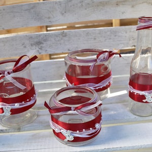 8 lanternes / vases décoration mariage blanc - bordeaux - PIÈCE UNIQUE
