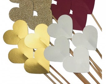 50 hearts for wedding decoration SH001 - bordeaux, gold, cream