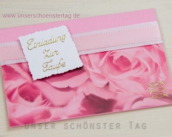 10 Einladung Einladungskarte Taufe Einladungen KT005 rosa