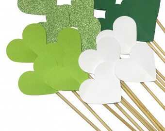 50 coeurs pour décoration mariage SH001 - vert, vert clair, blanc