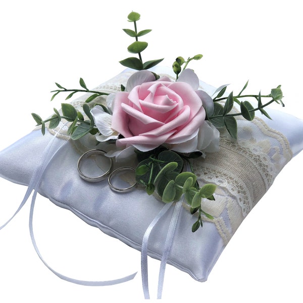 SONDERANGEBOT *** edles Ringkissen zur Hochzeit weiß rosa eukalyptus RK0043