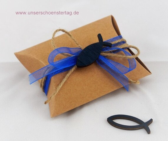 Gastgeschenke Taufe Baby blau m.Mandeln Kartonage