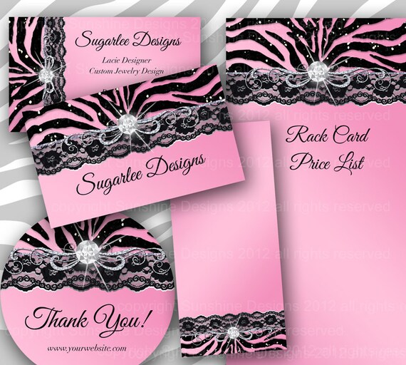 Items similar to Jewelry Business Card Branding Cute Lace Zebra Pink