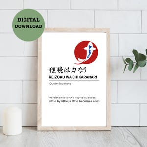 Japanese Inspirational Quote, Digital Download Japanese Kanji Quote, Instant Download-Keizoku wa Chikaranari
