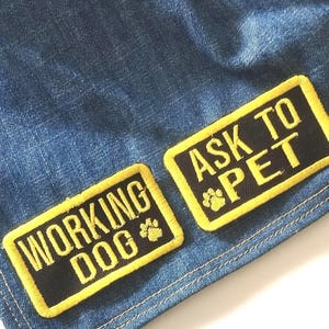 アイロン接着式犬用ワッペン - 「撫でて」と「働く犬」