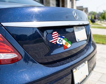 Hearts with USA Israel Iran Flag Vinyl Decal | Kiss-Cut Sticker