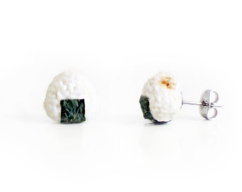 Onigiri Sushi Rice Kawaii Gifts Summer Silver Stud Earrings Japanese Jewelry Birthday Lover Naruto