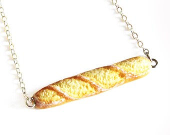 Food Necklace Bread Jewelry Silver Bar Necklace Layering Necklaces For Women French Baguette Miniature Dainty Simple Minimalist Cute
