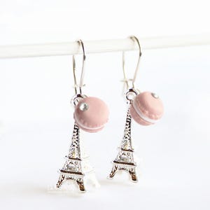Pastell Rosa Macaron Ohrringe Eiffelturm Charme Französisches Essen Schmuck Geschenke Paris