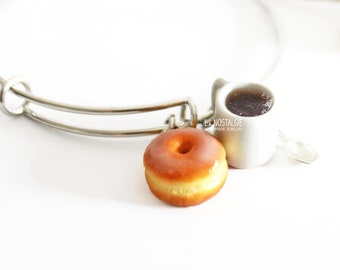 Donut Wire Bangle Minimalist Coffee Charm Bracelet Jewelry Gifts