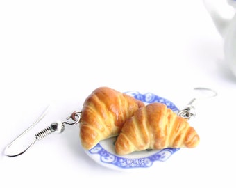 Croissant Pastry Dangle Earrings Moon Crescent Heart Jewelry Paris French Handmade Gifts For Her