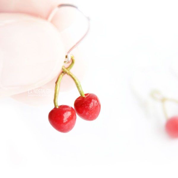 Boucles d'oreilles Pendantes Cerises Rouge Bijoux Fruits Délicates FillesFantaisie Romantique