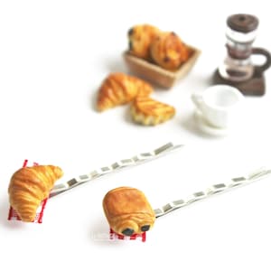 Croissant Hair Pin,Pain au Chocolat,Cute Hair Clips, Silver Bobby Pin,Hair Jewelry,Womens Hair Accessories,Womens Gift,Teen Girl Gifts