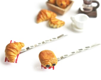 Croissant Hair Pin,Pain au Chocolat,Cute Hair Clips, Silver Bobby Pin,Hair Jewelry,Womens Hair Accessories,Womens Gift,Teen Girl Gifts