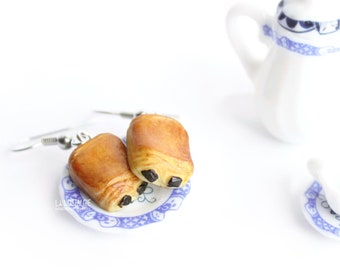 Boucles D'oreilles Argent Pain au Chocolat Croissant Bijoux Cadeau Unique Femme Maman Fille Fetes des meres