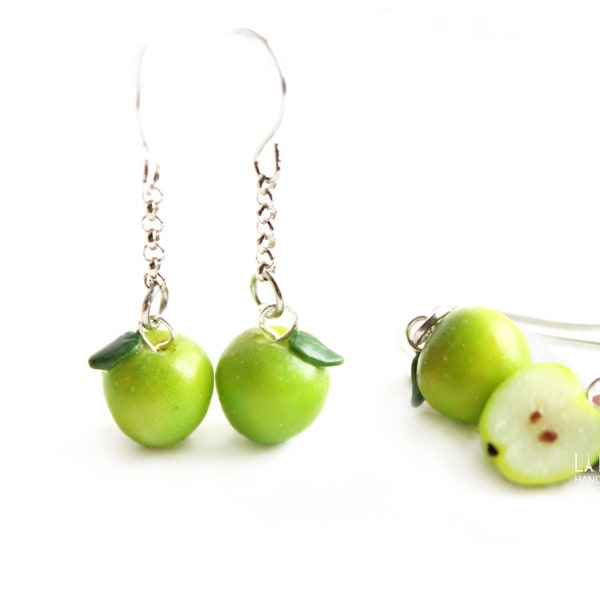 Boucle d'oreille Pomme Vert Bijoux Fruits D'automne Artisanaux Fimo Cadeau Original Maitresse Professeur