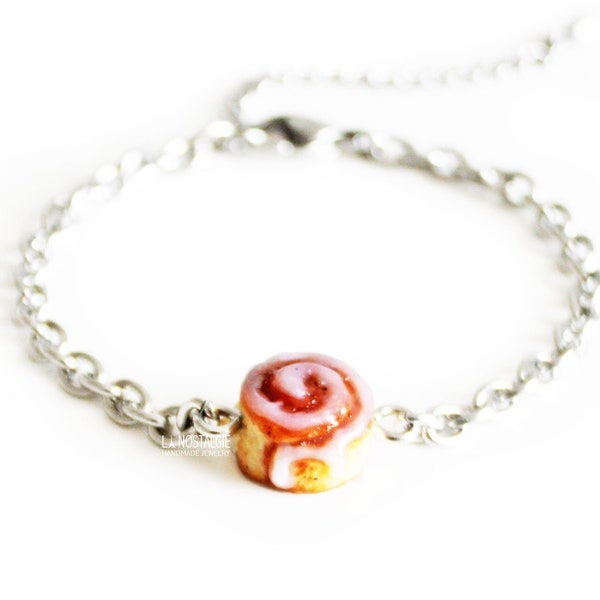 Bracelet Délicat Femme Breloque Argent Cinnamon Roll Gateau Fimo Bijou Simple Cadeau Pour Elle Soeur