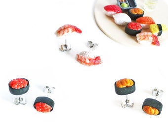 Sushi Earrings Kawaii Food Jewelry Small Stud Earrings Polymer Clay Ear Studs Unique Gifts I Love Sushi Nigiri Fake Food Miniature Japanese