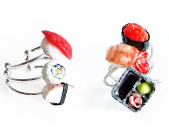 Tintenfisch Sushi, Sushi- Ohrringe, Edelstahl Schmuck hypoallergen Nigiri Sushi japanisches essen Fimo Sushi polymer clay kawaii