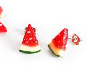 Watermelon Fruit Summer Red Triangle Earring Studs Beach Jewelry Tropical