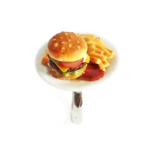 1PC Burger Ring Statement Stackable Rings Summer Fries Fast Food Retro Ring Bbq Gift For Wife Birthday Best Friend