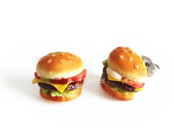 Burger Earrings Mini Food Jewelry Hamburger Polymer Clay Tiny Stud Earrings Cheeseburger Unique Bbq Gift Best Friend Foodie Gifts