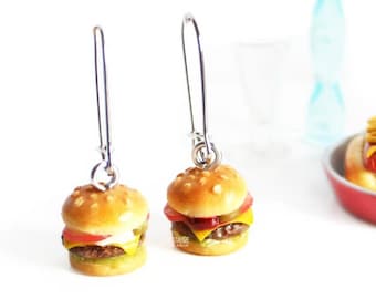 Food Earrings Burger Kawaii Jewelry Cheeseburger Fast Food Hamburger Retro Quirky Earrings Summer Barbecue Gift