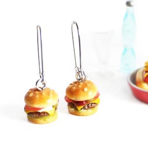 Food Earrings Burger Kawaii Jewelry Cheeseburger Fast Food Hamburger Retro Quirky Earrings Summer Barbecue Gift