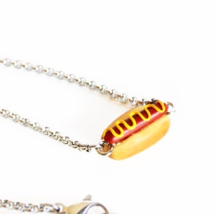 Hot Dog Necklace,Food Jewelry,Cute Charm,Silver Bar Necklace,Retro Jewellery,Minimalist,Miniature Food,Summer,Unique Gifts For Sisters
