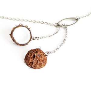 Coconut Shell Necklace Hawaiian Jewelry Fruit Tropical Beach Brown Y Lariat