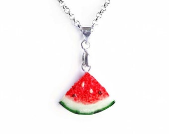 Watermelon Slice Necklace Summer Beach Necklaces Real Fruit Jewelry Tropical Red Charm Pendant Triangle Food Jewelry