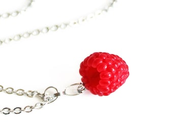 Love Raspberry Necklace Fruit Charm Summer Jewelry Pink Berry Heart Romantic Valentines Get Well Gifts For Her
