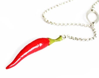 Red Chilli Pepper, Lariat Y Necklace, Pendant Drop Pop Simple Necklaces, Food Jewelry