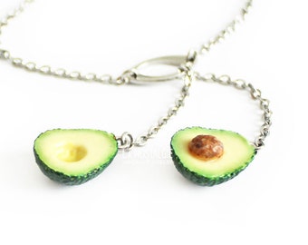 Avocado Fruit Beach Tropical Necklace Silver Lariat Y Charm Simple Everyday Spring Summer