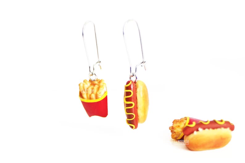 Collier Hot Dog,Bijoux Hotdog,Fimo Gourmande,Breloque Hotdog Américain Collier pendentif argent Bijou pâte polymère Junk Food Cadeau Unique image 7