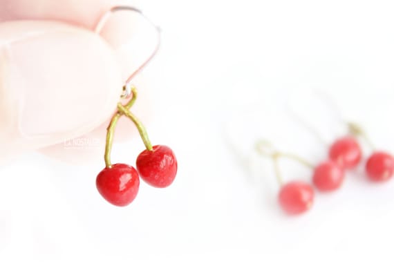 Cherry Earrings For Women, Fruit Charm Earring 3D Cherry
