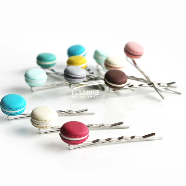 Barrette cheveux macaron,Pinces à Cheveux,Barrette macaron,Macaron rose,Trio de Macarons,Accessoire cheveux,Macaron blanc,épingles à cheveux