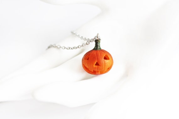 Halloween Fall Smiley Pumpkin Necklace Jewelry Orange Charm Pendant Gift Idea