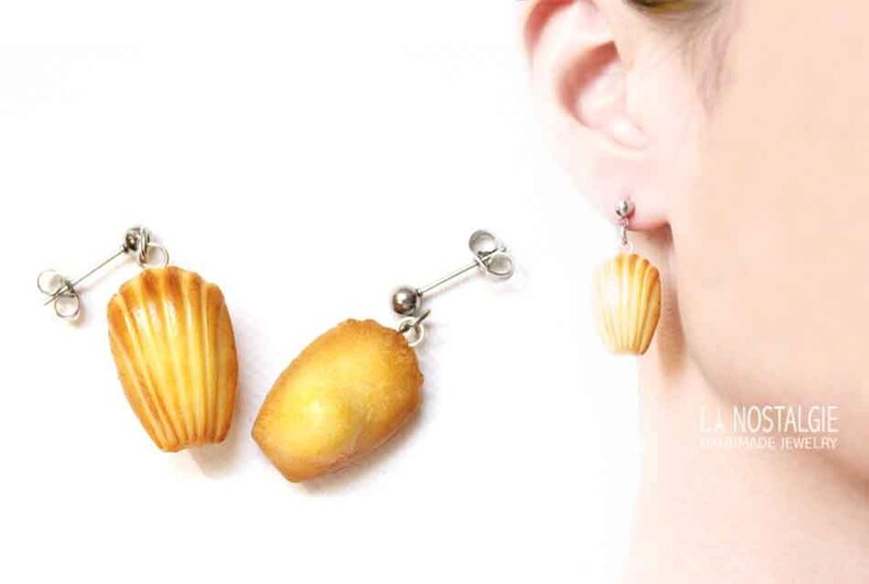 Mini Food Jewelry Dainty Earrings Studs Madeleine Stainless Etsy