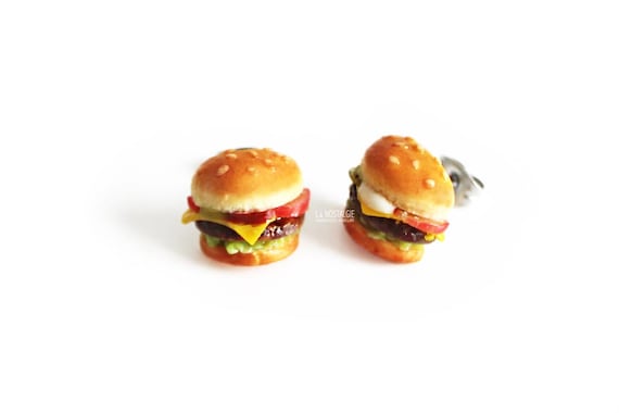 Burger Earrings Mini Food Jewelry Hamburger Polymer Clay Tiny Stud Earrings Cheeseburger Unique Bbq Gift Best Friend Foodie Gifts