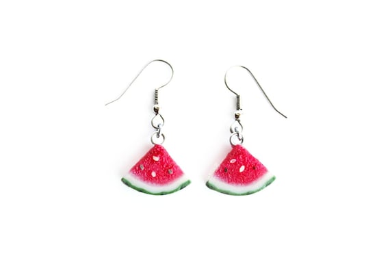 Red Watermelon Earrings Dangle Fruity Dangly Drop Earrings Simple Casual Fruit Slice Summer Beach Jewelry