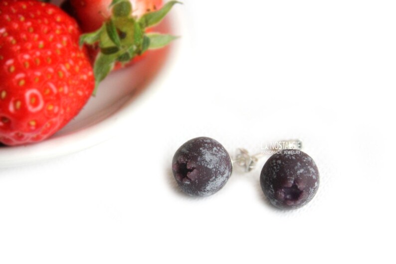 Fruit Jewelry Blueberry Stud Earrings Berry Rustic Earrings Etsy