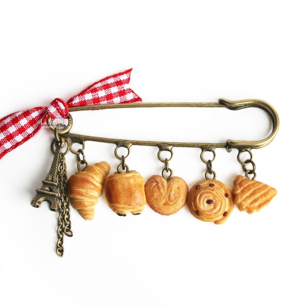 Bijoux De Sac Trousse Broche épingle Croissant Pain au Chocolat Pâtisserie Fimo Accessoire Fait Main Cadeau Original Maman Fille