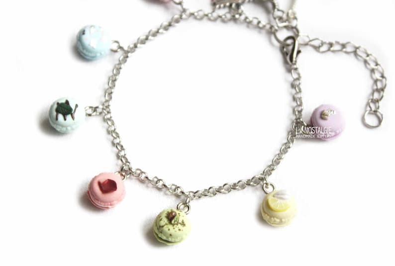 Food Bracelet French Macarons Pastel Jewelry Cute Charm Bracelet Pink Macaroons Rainbow Gifts For Wife Girlfriend Sister Gift