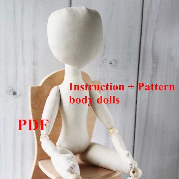 PDF tutorial Doll Body 18in/46cm Soft Doll PATTERN Cloth doll patterns Ragdoll pattern DIY Pattern doll body Textile doll Make a doll